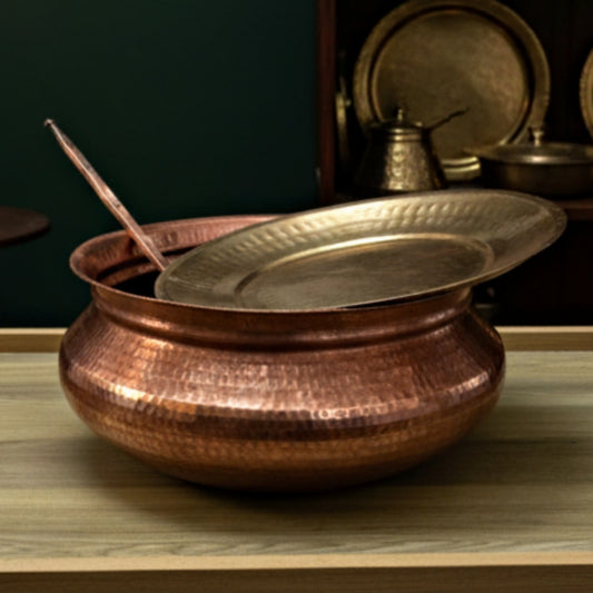 Antique Copper Deg with Ladle & Brass Lid | Traditional Cooking & Decor Set