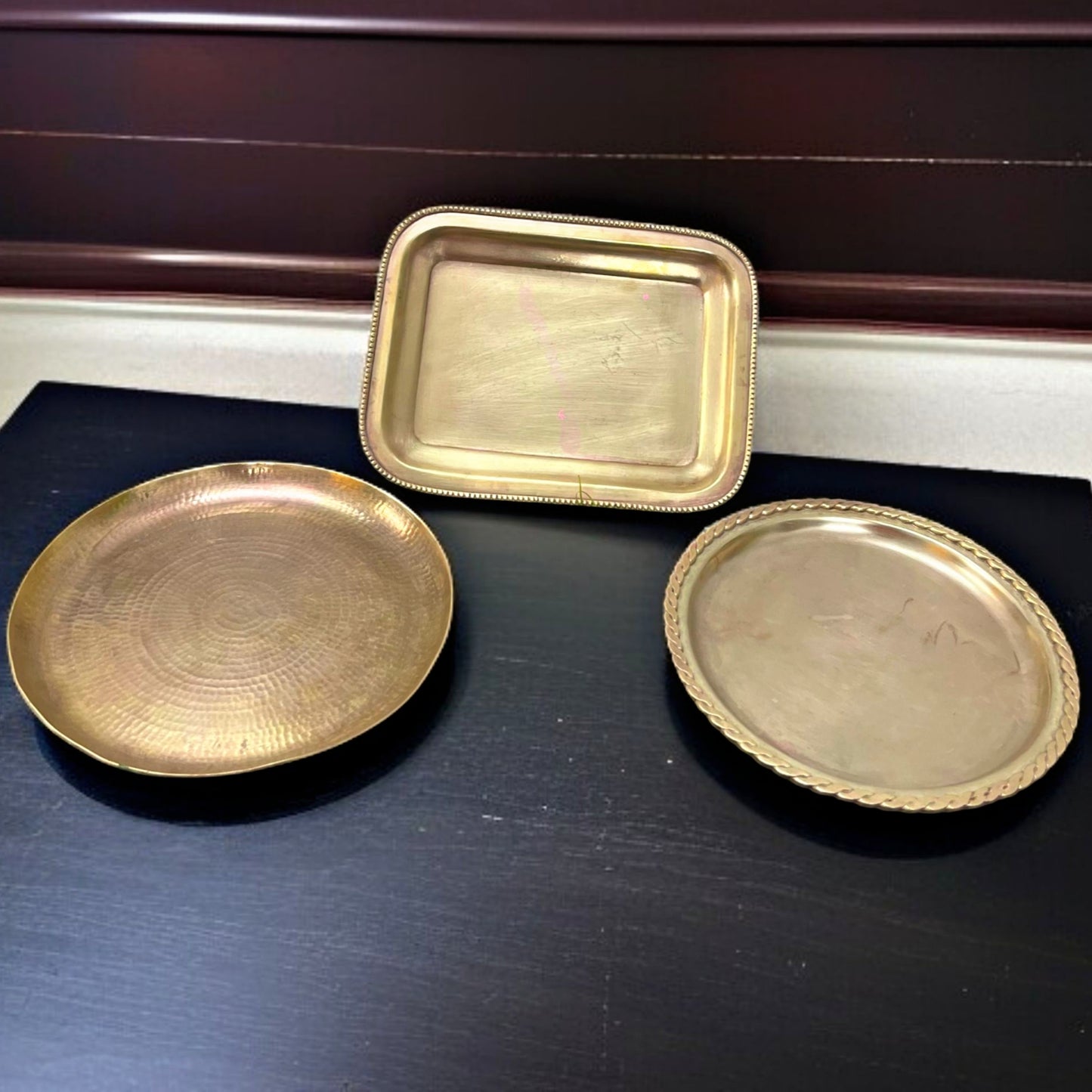 Antique Brass Tray and Plate Set of 3 | Pital Traditional Tableware
