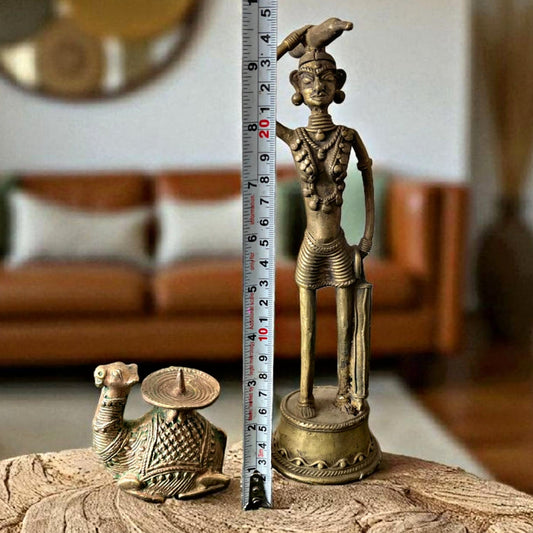 Antique Brass Candle Stand in Pair | Traditional Dhokra & Camel Design Decor