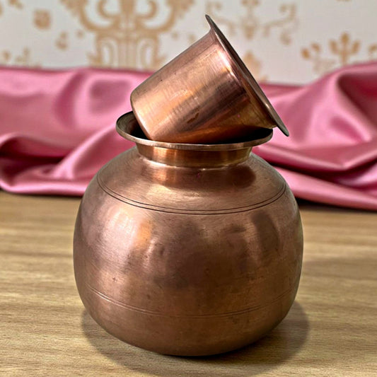 Antique Copper Kalash with Pyala | Traditional Storage & Décor Set