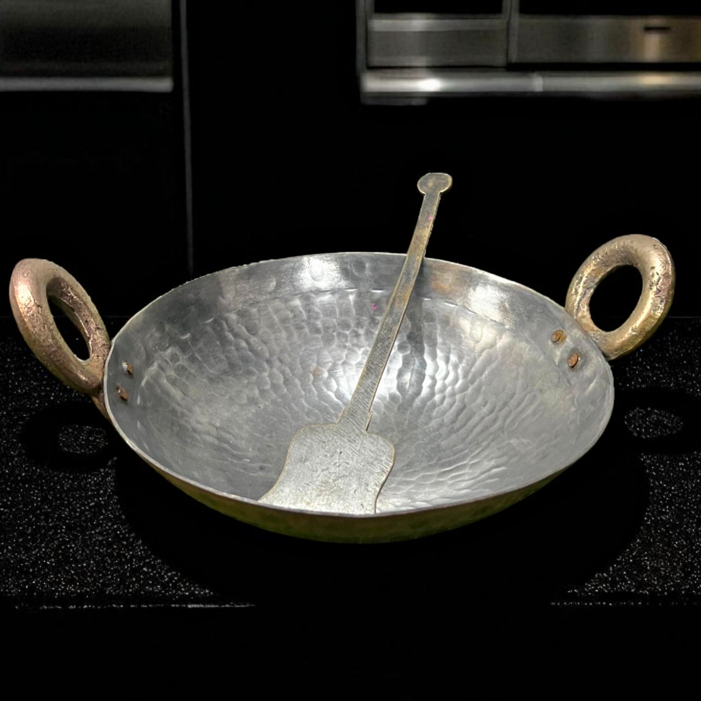 Antique Brass Chinese Kadai with Ladle | Traditional Cooking & Kitchen Decor