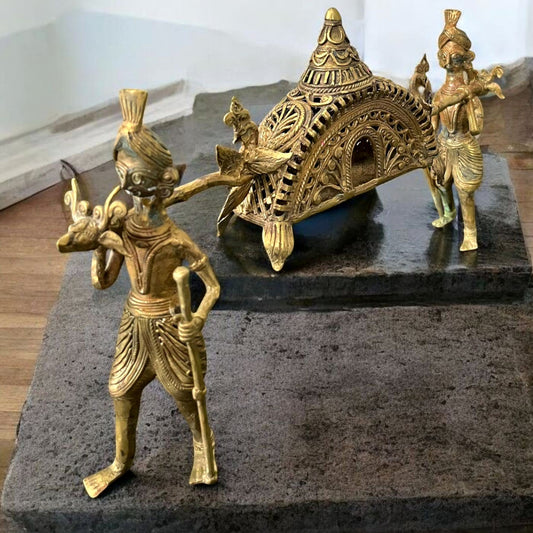 Antique Brass Dhokra Art Piece | Pital Traditional Folk Sculpture