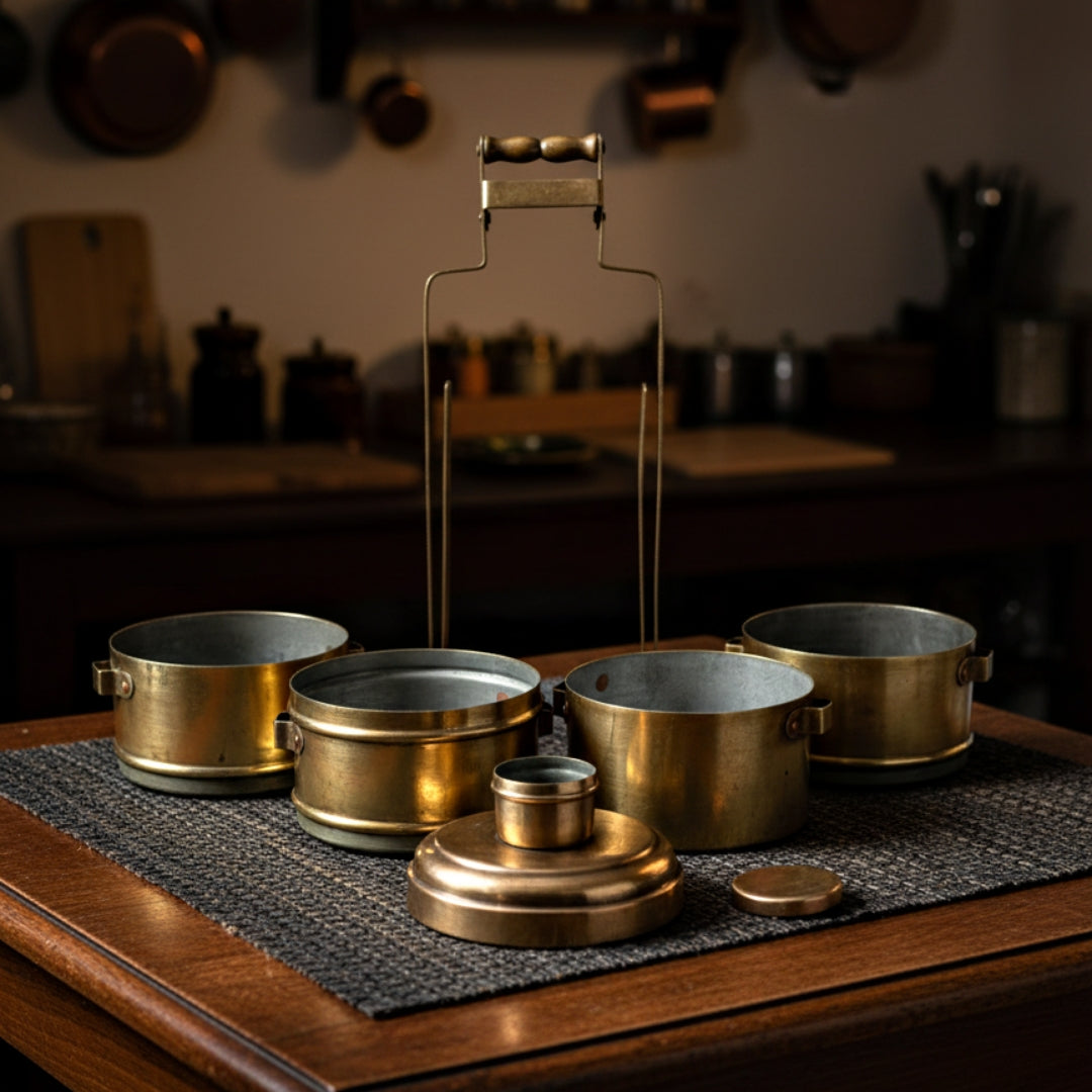 1972 Antique Brass Tiffin Big Size | Traditional Kitchen & Storage Utensil