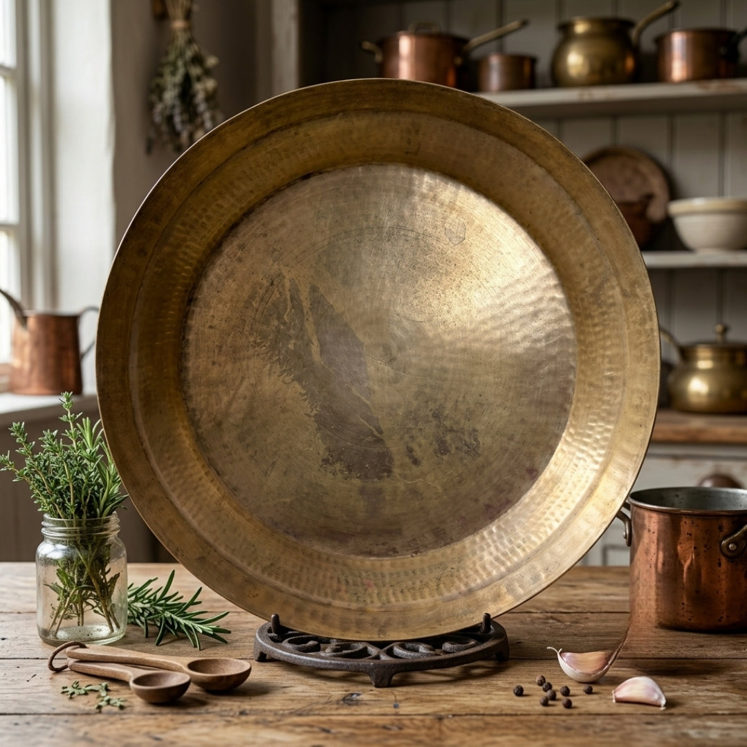 Antique Peetal Paraat | Pure Brass Serving Platter | Made in 1974