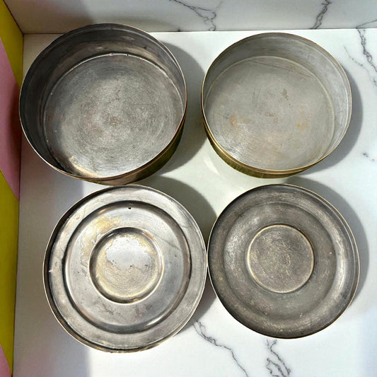 Antique Brass Dabba Set | Traditional Kitchen Storage Containers Pair