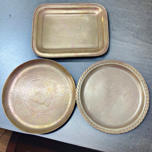 Antique Brass Tray and Plate Set of 3 | Pital Traditional Tableware