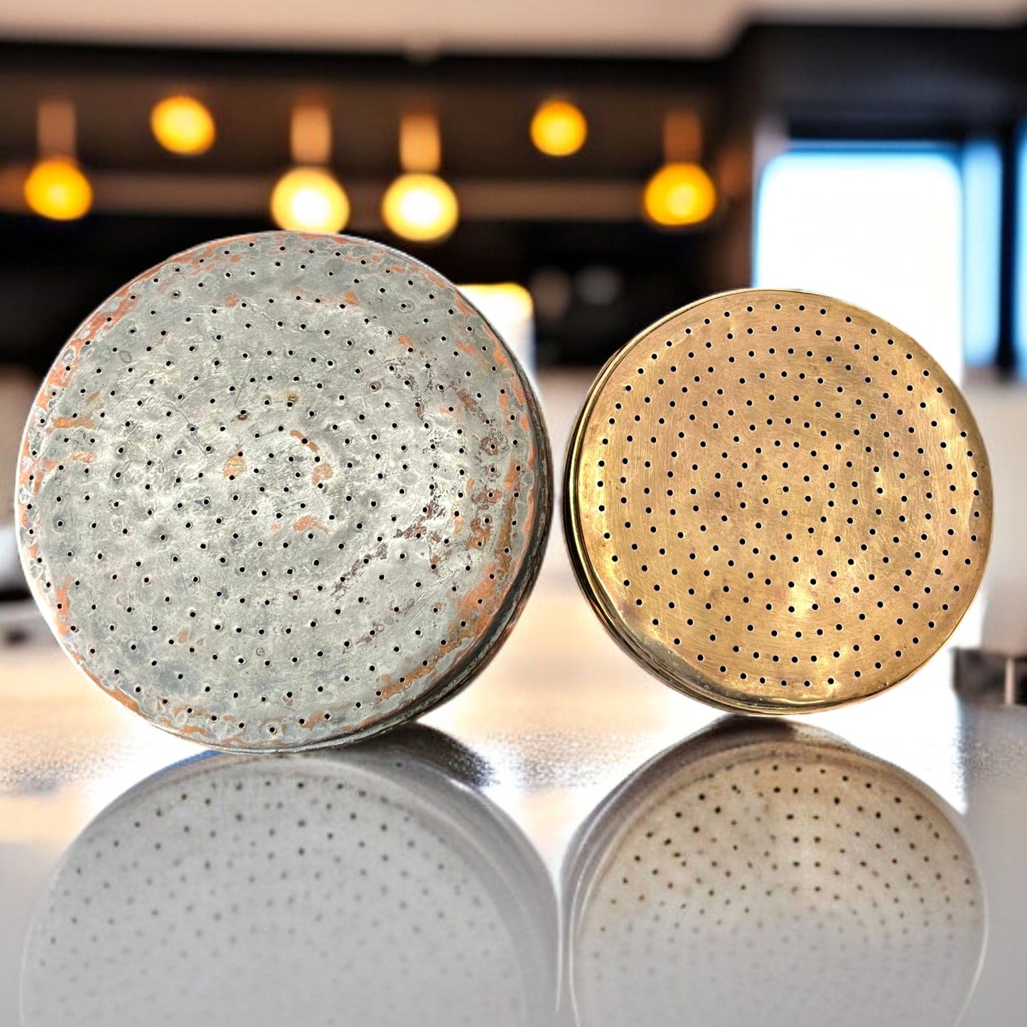 Antique Brass & Copper Colanders | Traditional Straining Colanders in Pair