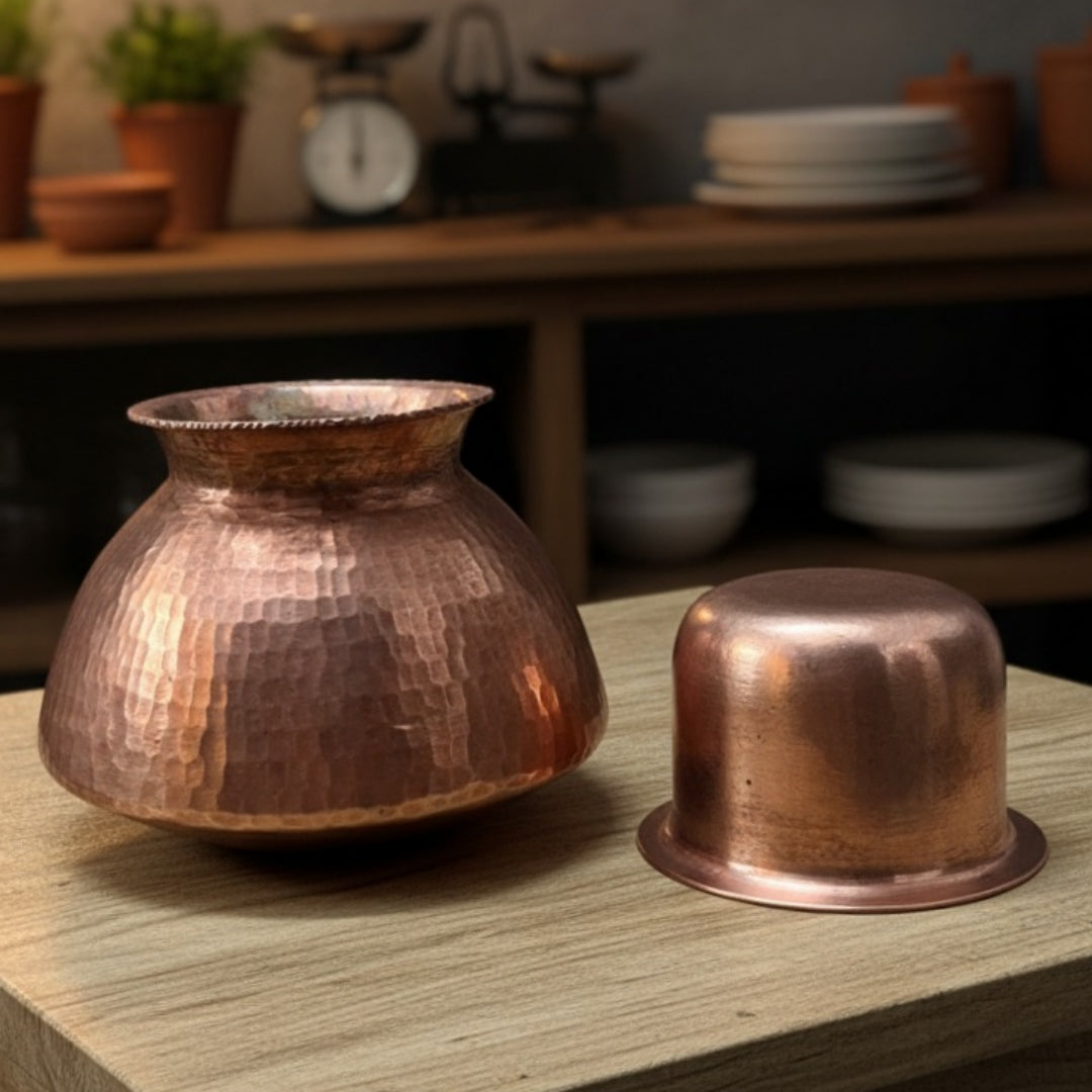 1978 Antique Copper Kalash With Pyala | Traditional Pital Display & Storage Set