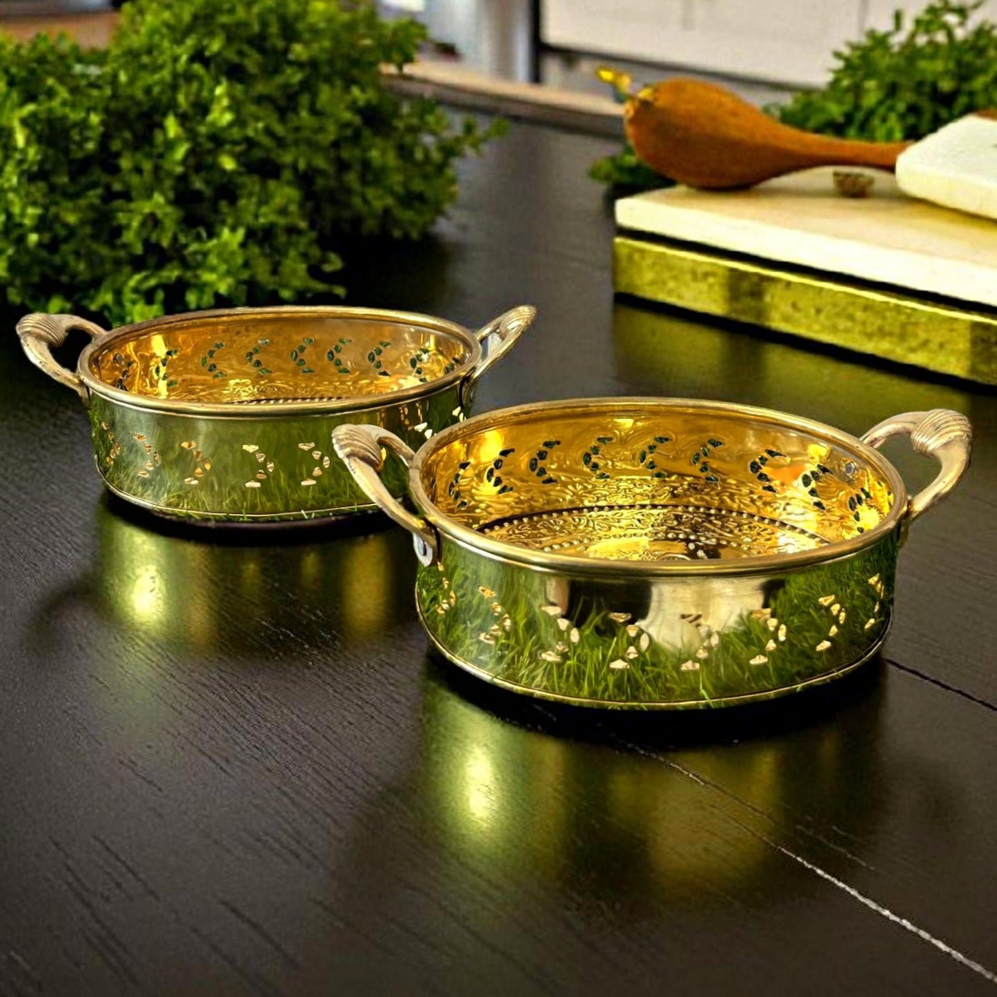 Antique Brass Basket Pair | Traditional Kitchen & Table Décor