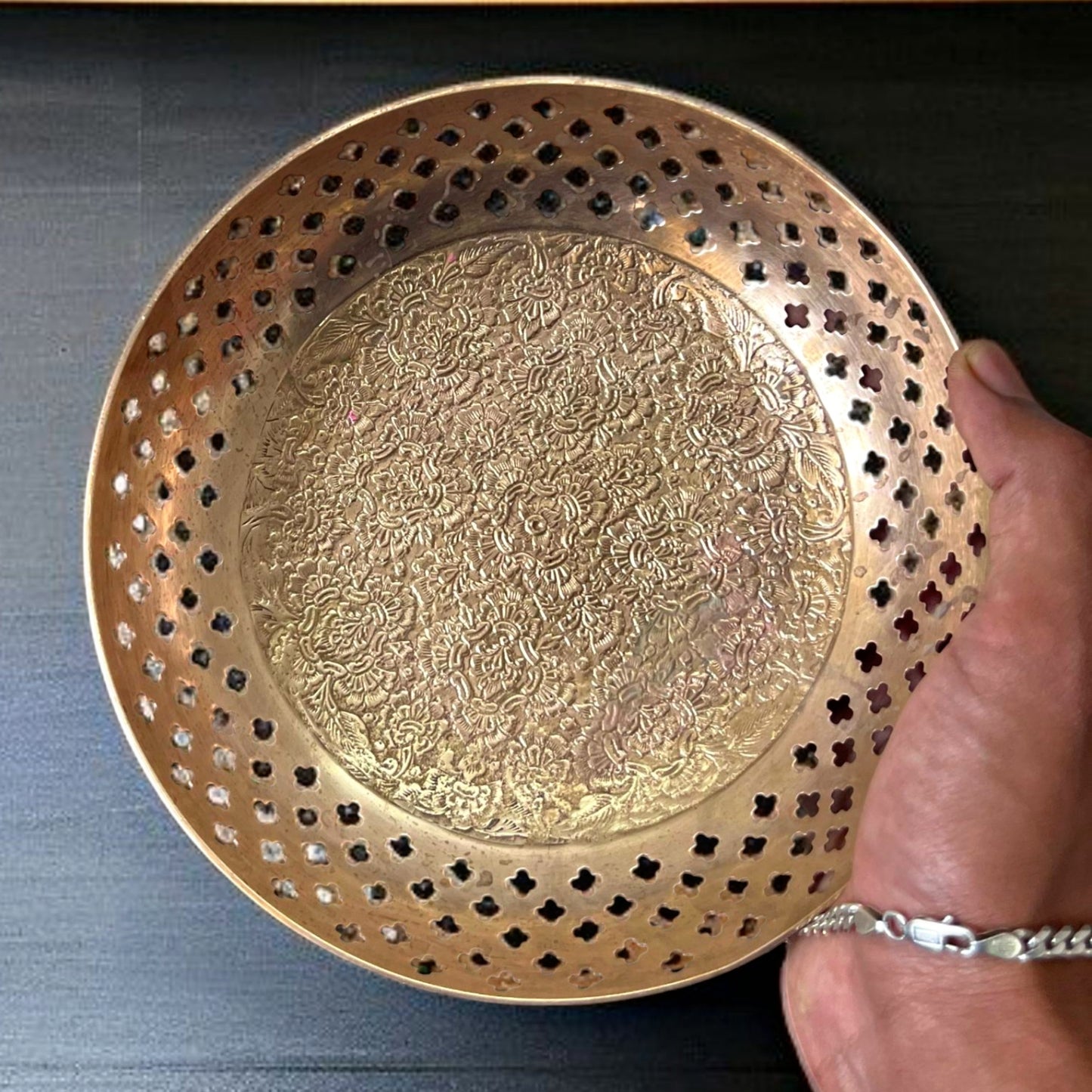 Antique Brass Deep Tray | Traditional Small Fruit & Serving Utility