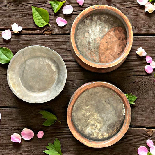 Antique Copper Cooking Bowl in Pair with Lid | Traditional Kitchenware