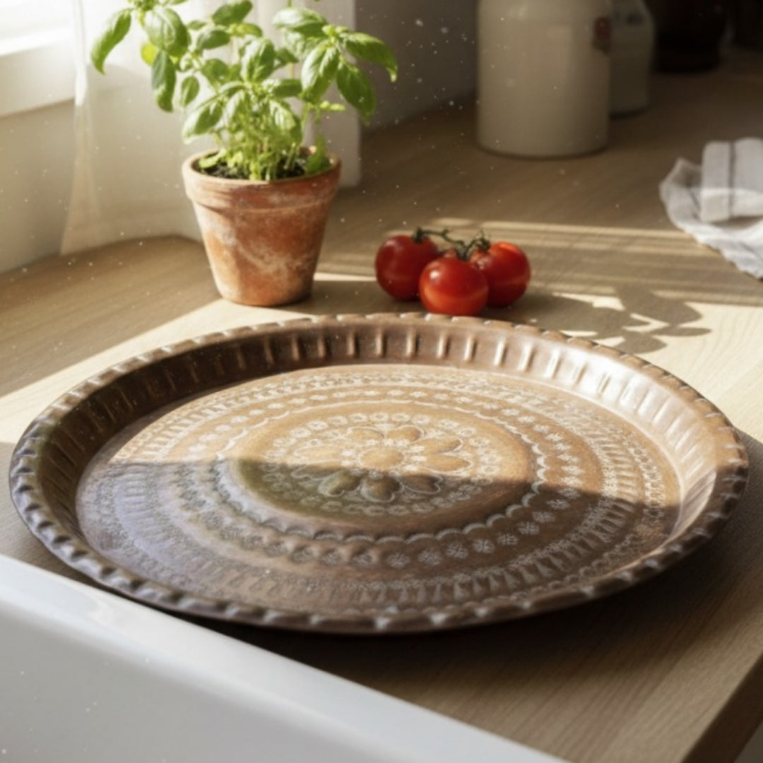 1982 Antique Brass Engraved Plate | Large Decorative Brass Plate