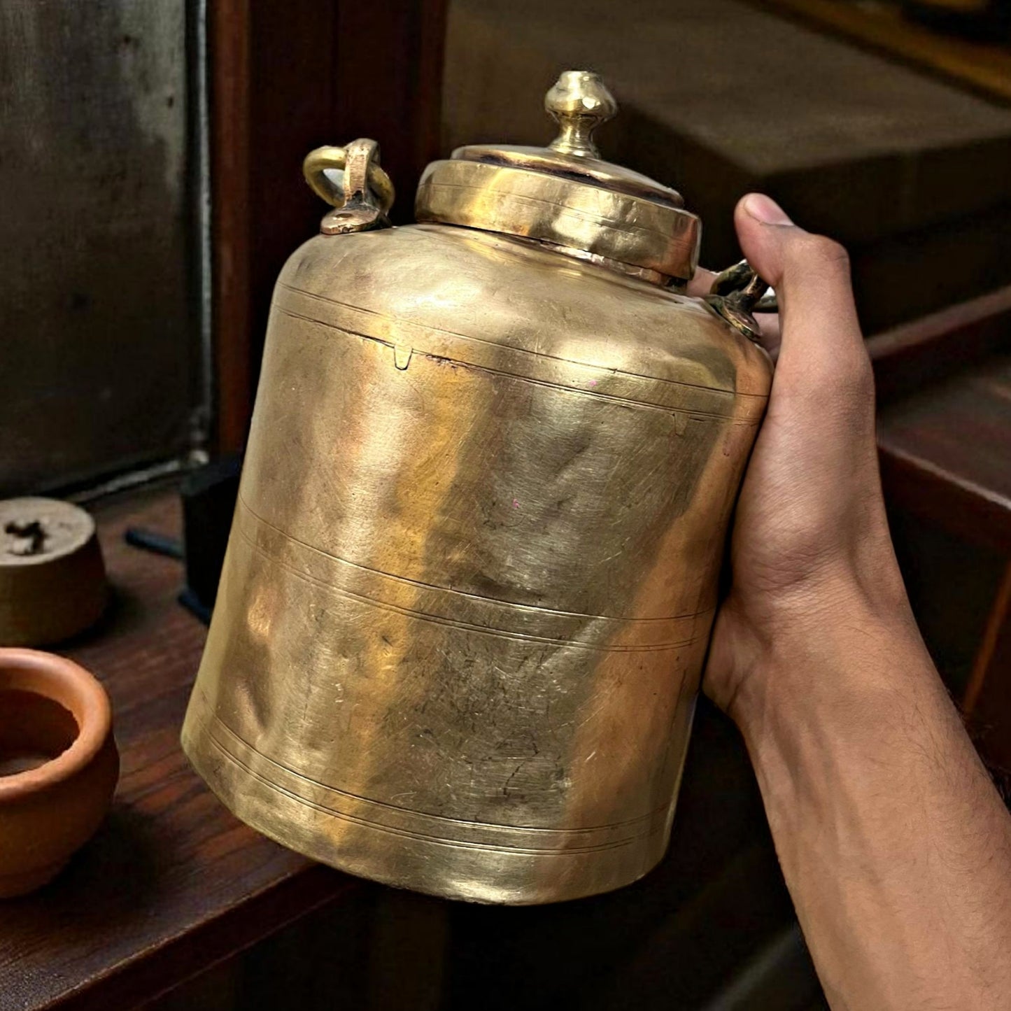Antique Brass Storage Box in Pair | Traditional Utility Dabba Set