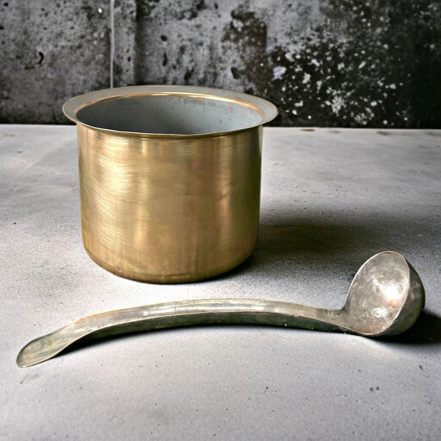 Antique Brass Long Bowl with Ladle | Traditional Cooking & Serving Kitchenware