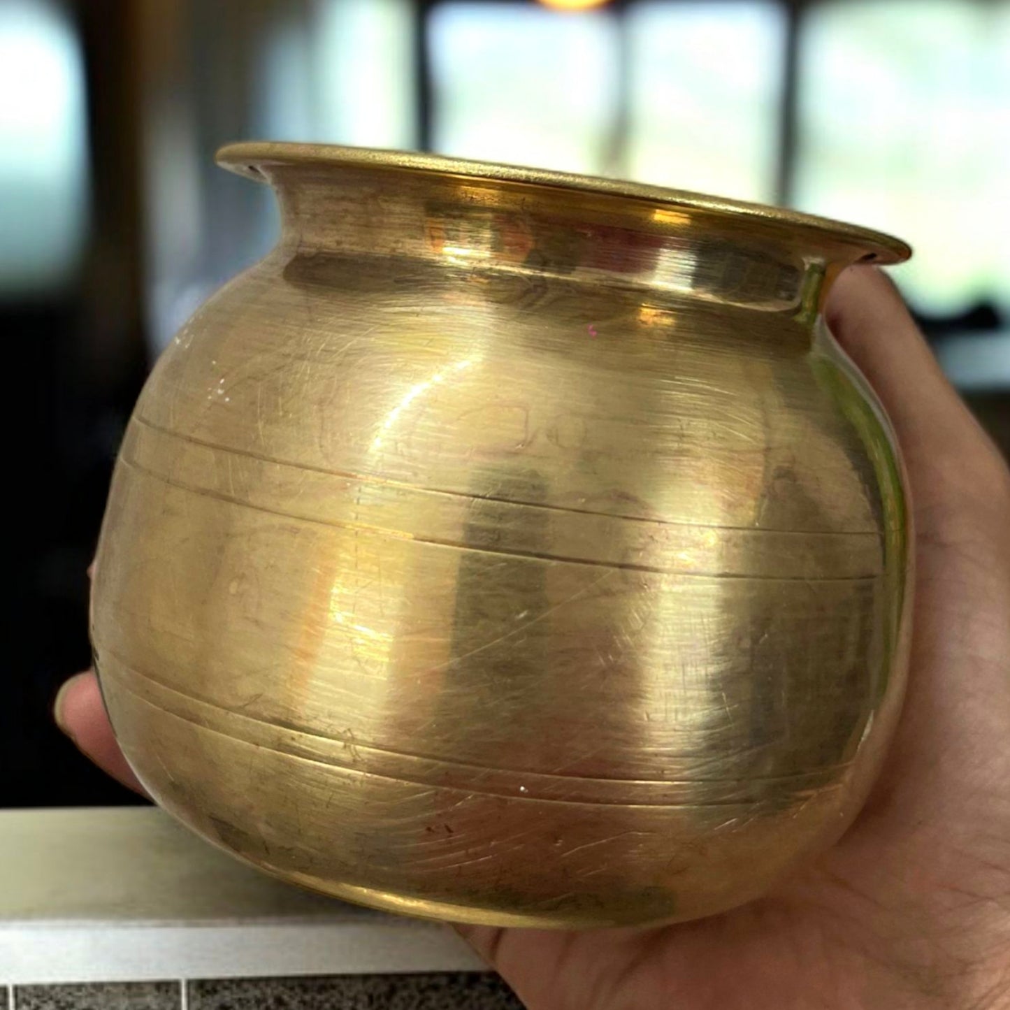 Antique Brass Parat with Kalash | Pital Traditional Kitchenware