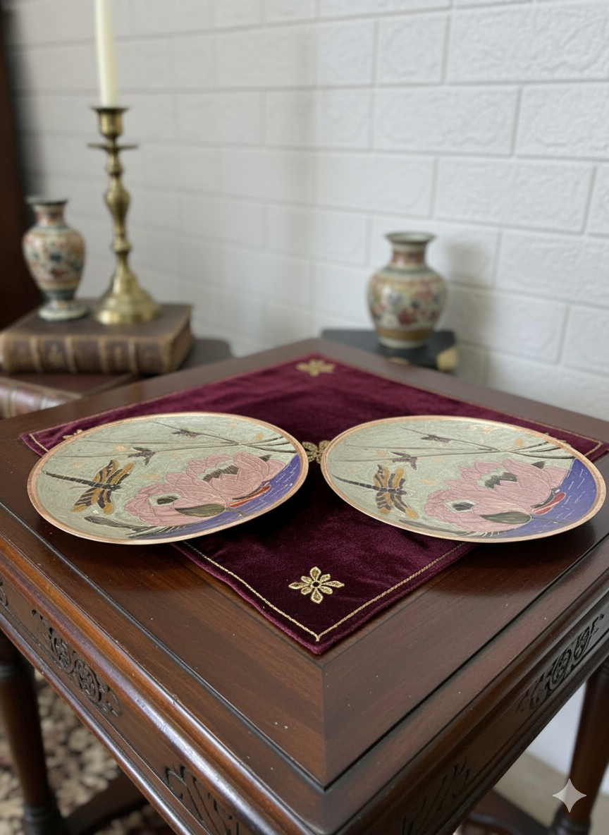1984 Antique Brass Wall Hanging Decor Plate Set | Pital Traditional Home Styling Plates