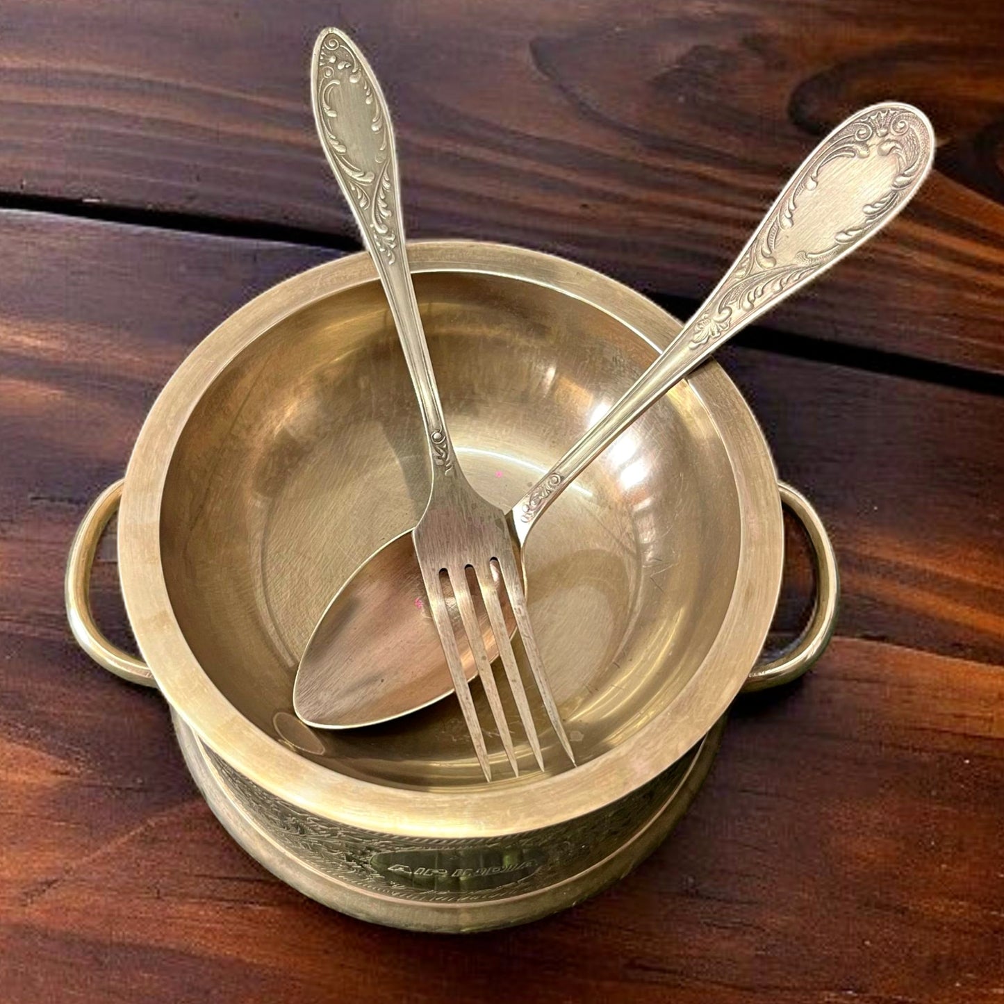 Antique Brass Bowl Set with Spoons from AI | Traditional Tableware