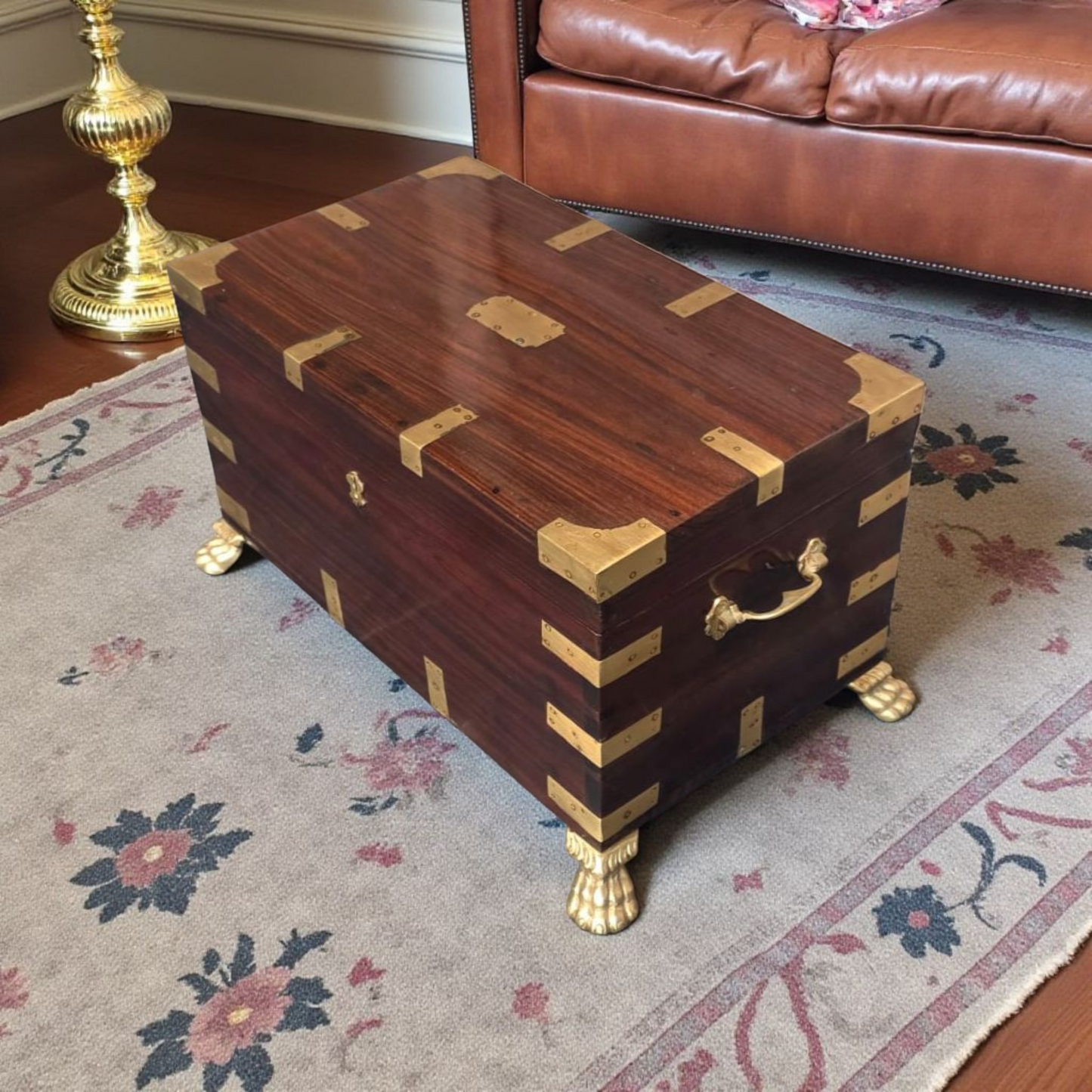Antique Teakwood Box | Wooden Jewellery Box | Storage Chest in Natural Honey Finish