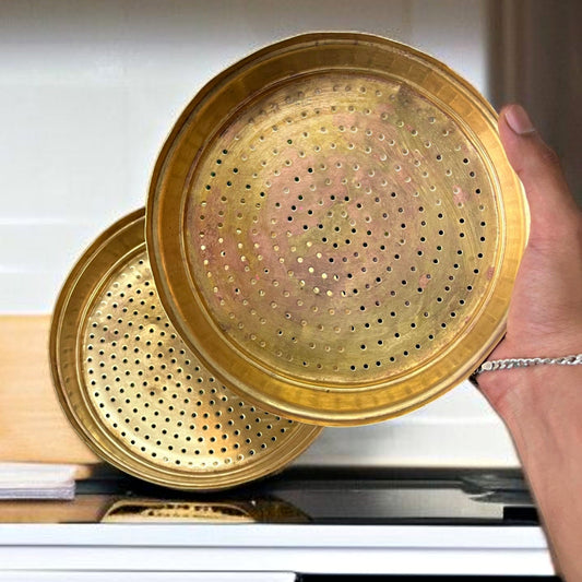 Antique Brass Perforated Channi | Pital Traditional Drain Pan