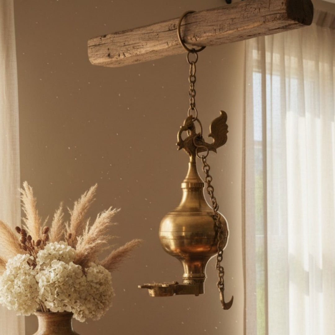 1980 Antique Brass Peacock Lamandiva | Hanging Brass Decorative Accent