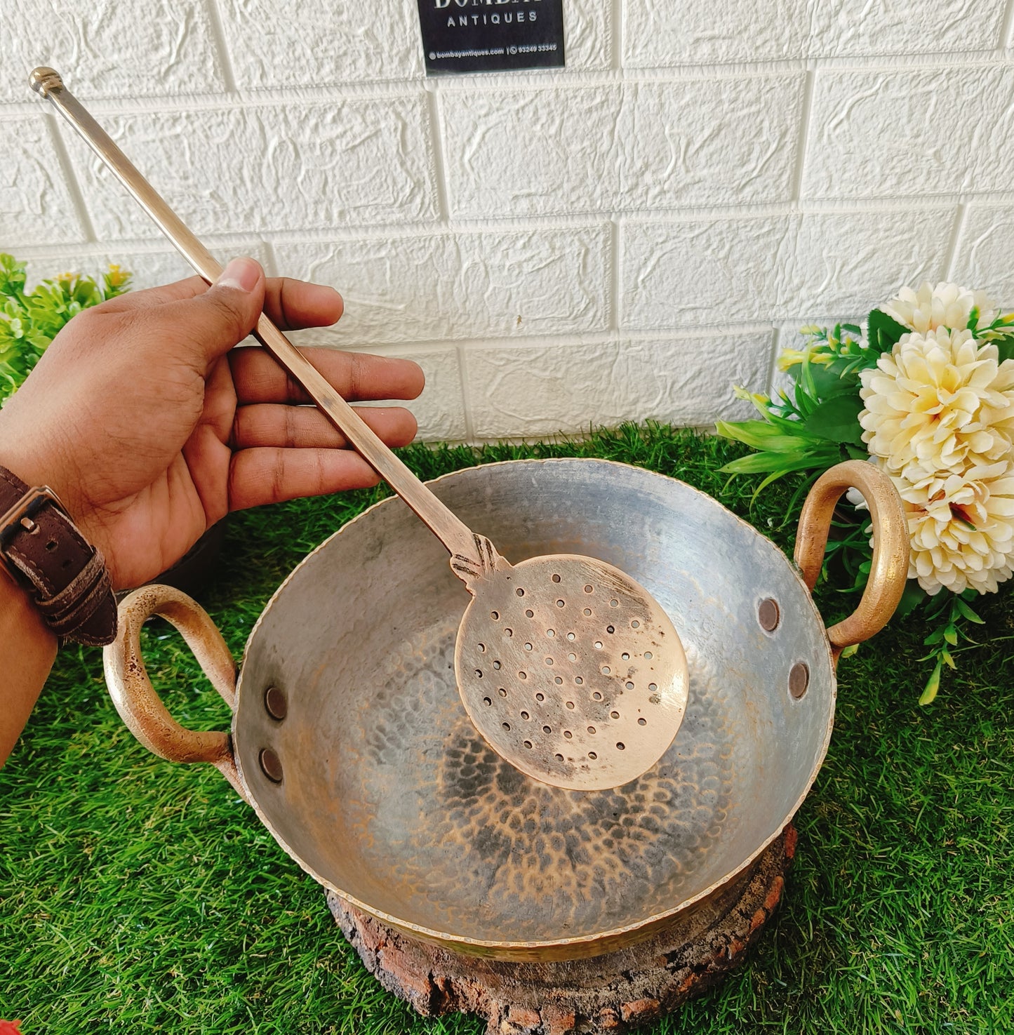 Antique Brass Heavy Small Kadai With Spatula