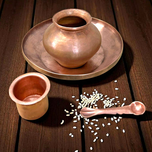 Antique Copper Kalash Set with Pyala, Spoon & Plate | Traditional Decor & Heritage Style