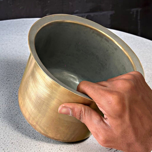 Antique Brass Long Bowl with Ladle | Traditional Cooking & Serving Kitchenware