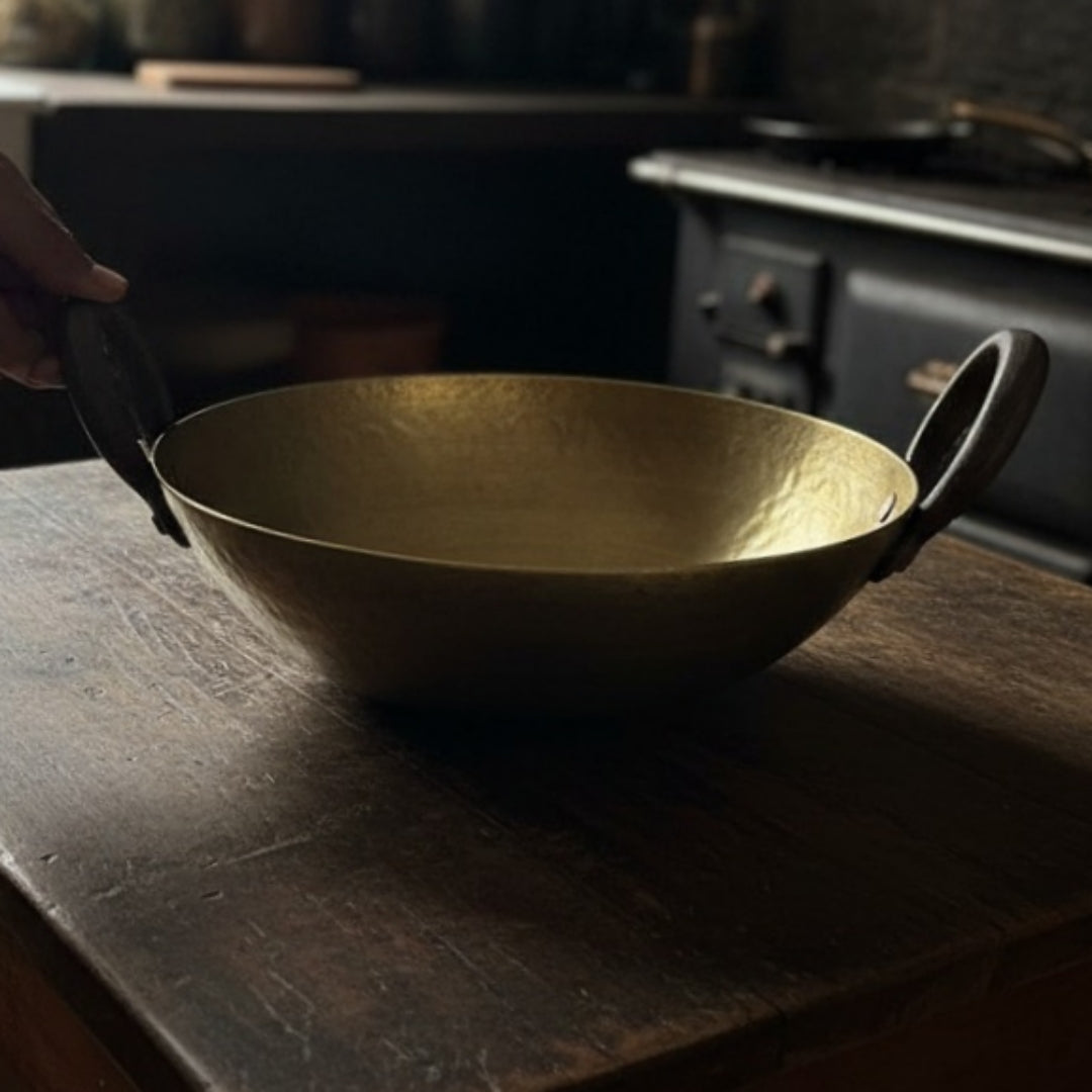 1978 Antique Brass Kadai With Ladle | Pital Traditional Cooking Utensil
