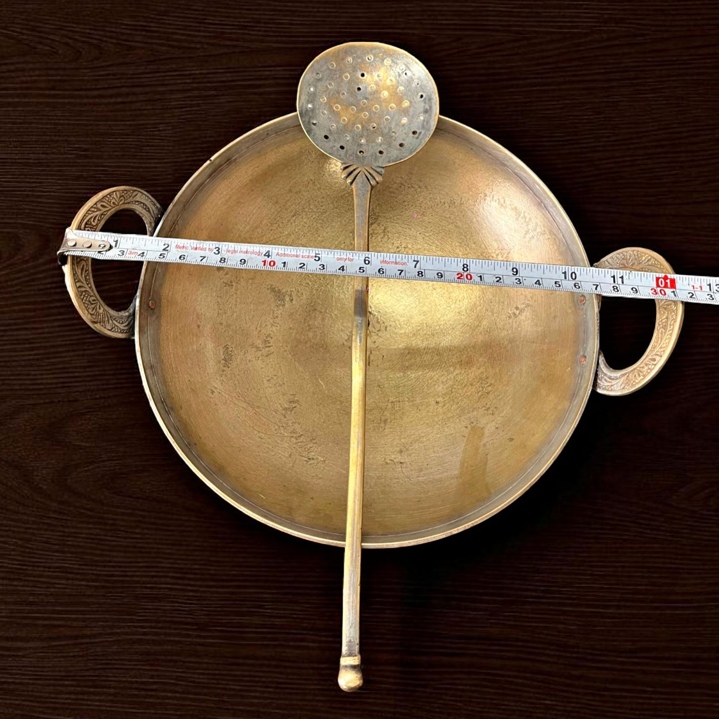 Antique Brass Chinese Kadai with Ladle | Pital Traditional Cooking Vessel