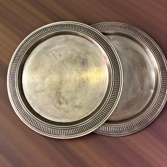 Antique Brass Plates Pair | Traditional Ornated Border Serving & Décor