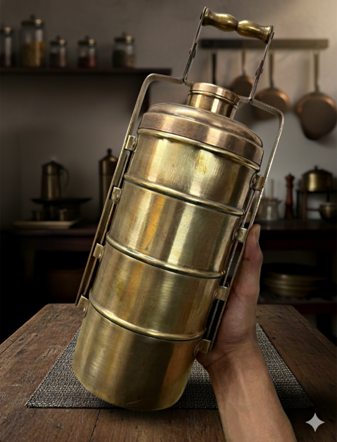 1972 Antique Brass Tiffin Big Size | Traditional Kitchen & Storage Utensil