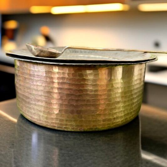 Antique Brass Langadi | with Lid & Ladle | Lagan Set | Rice Bhagoni | Tapeli | Kitchen Utensil