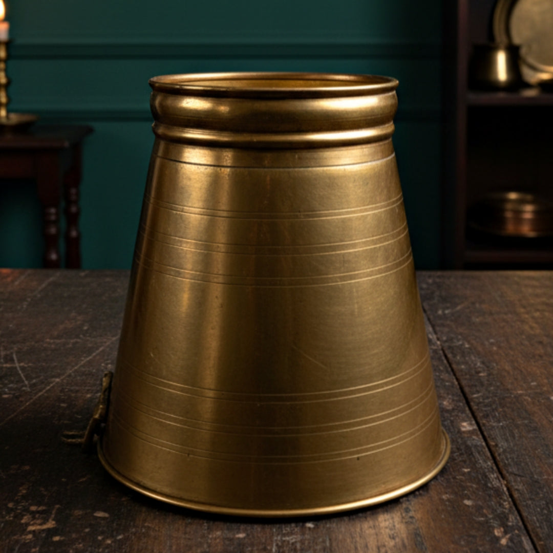 Antique Brass Bucket | Traditional Large Utility & Decor Piece