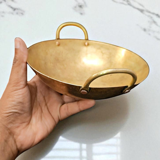 Antique Brass Kadai in Pair | Pital Traditional Cookware Set of 2
