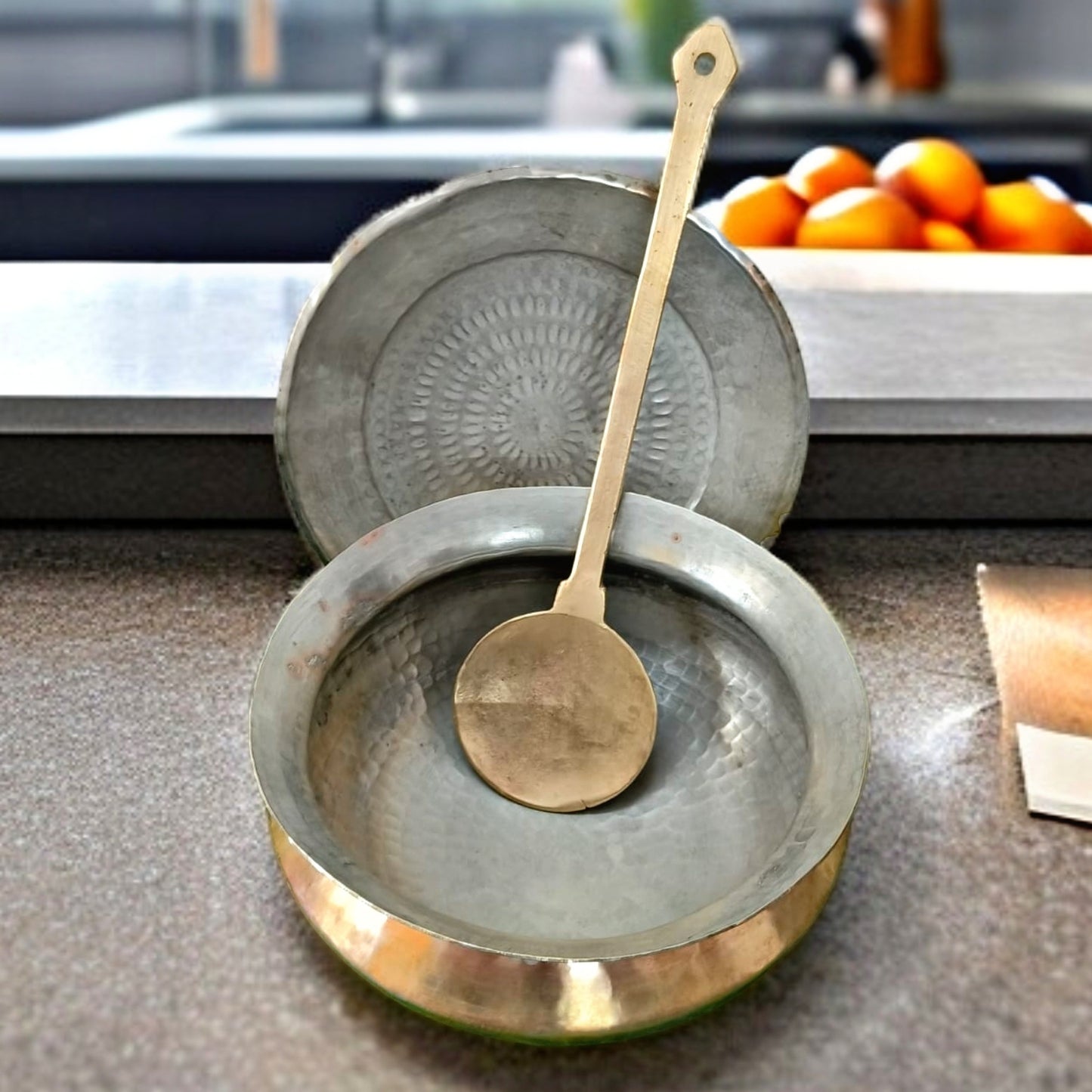 Antique Brass Degchi with Ladle | Traditional Utility | Pital Cookware