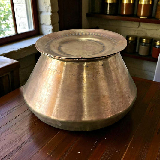 Antique Brass Deg with Lid | Pital Traditional Cooking Vessel