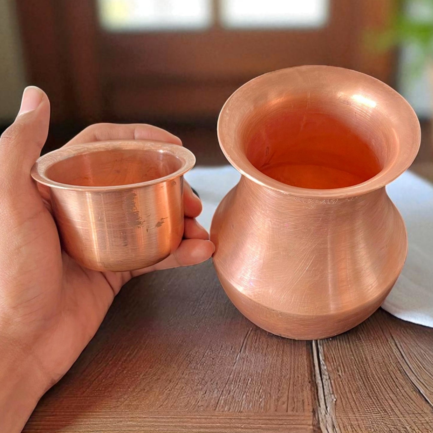 Antique Copper Kalash with Pyala | Copper Traditional Storage Vessel Set
