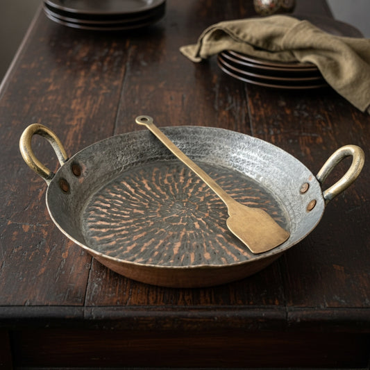 1977 Antique Copper Kadai with Brass Ladle | Traditional Cooking & Serving Set