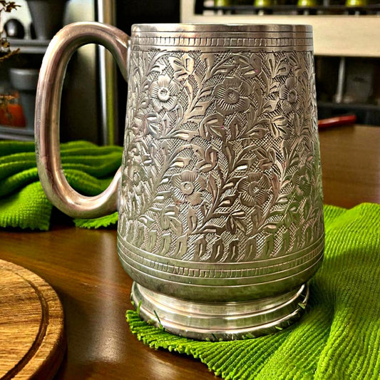 Antique Brass Engraved Mug | Traditional Drinkware & Décor Accent