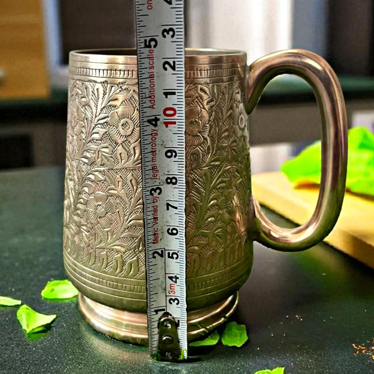 Antique Brass Engraved Mug | Traditional Drinkware & Décor Accent