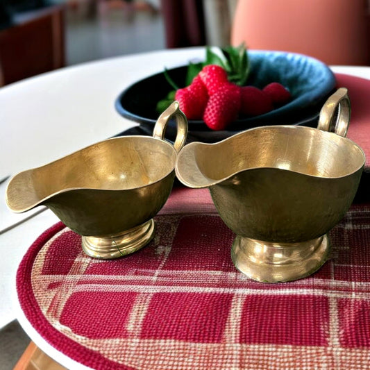 Antique Brass Gravy Boats Pair | Pital Traditional Serving Vessels