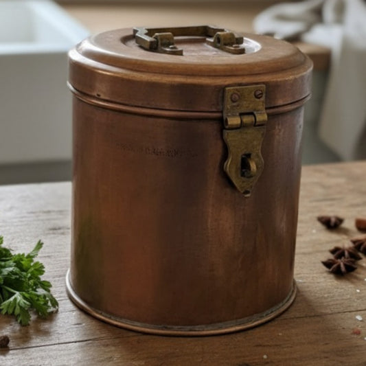 1988 Antique Brass Storage Box with Lock & Glass Insert | Tall Brass Kitchen Utility Box