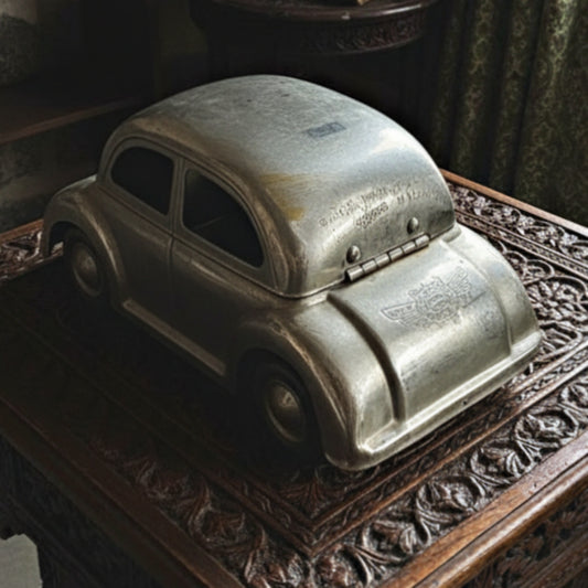 Antique Brass Silver-Coated Car Paan Dabba | Traditional Storage & Décor Box
