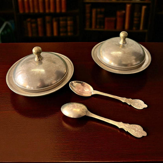 Antique Brass Bowl with Lid & Spoon | Pital Traditional Serving Set