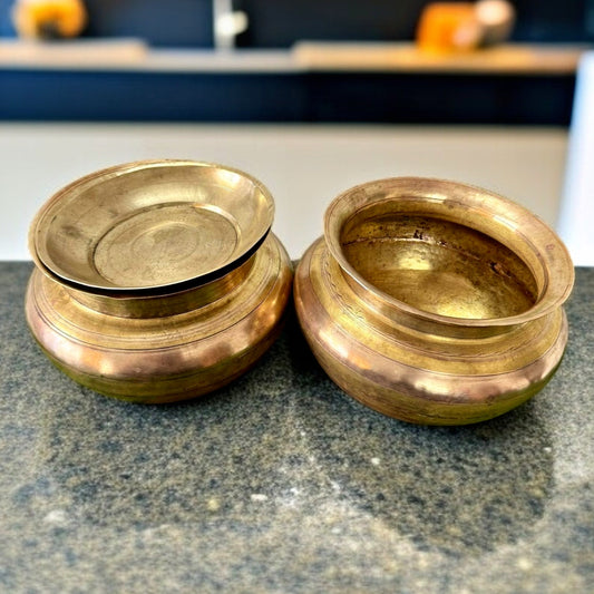 Antique Brass Cooking Bowl in Pair | Pital Deg | Bhagoni | Kitchen Utensil