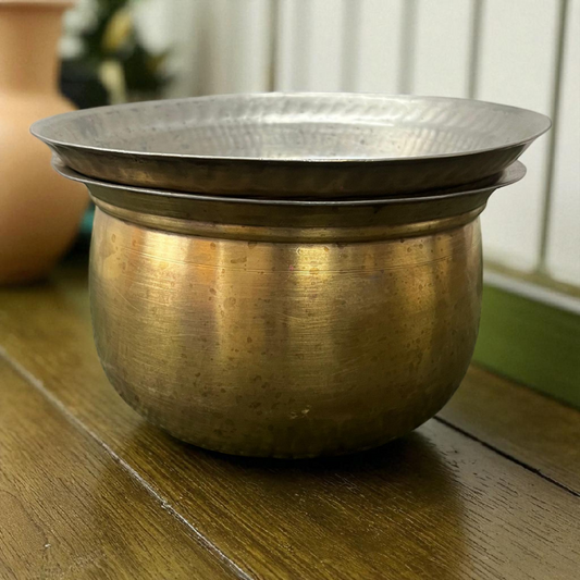 Antique Brass Cooking Bowl with Lid | Traditional Kitchenware