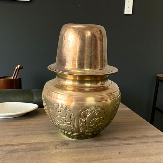 Antique Brass Engraved Kalash with Pyala | Pittal Traditional Lota with carvings