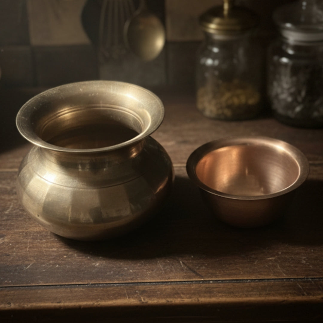 Antique Bronze Kalash with Pyala | Traditional Serving & Decor Set
