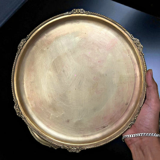 Antique Brass Tray & Plate | Traditional Serving Pair