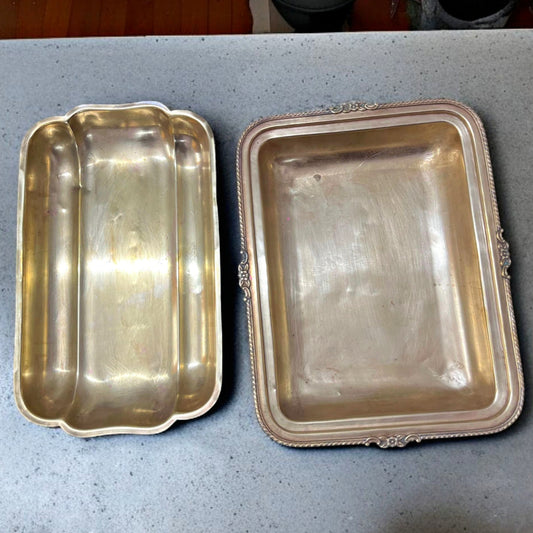 Antique Brass Tray in Pair | Pital Traditional Serving Trays